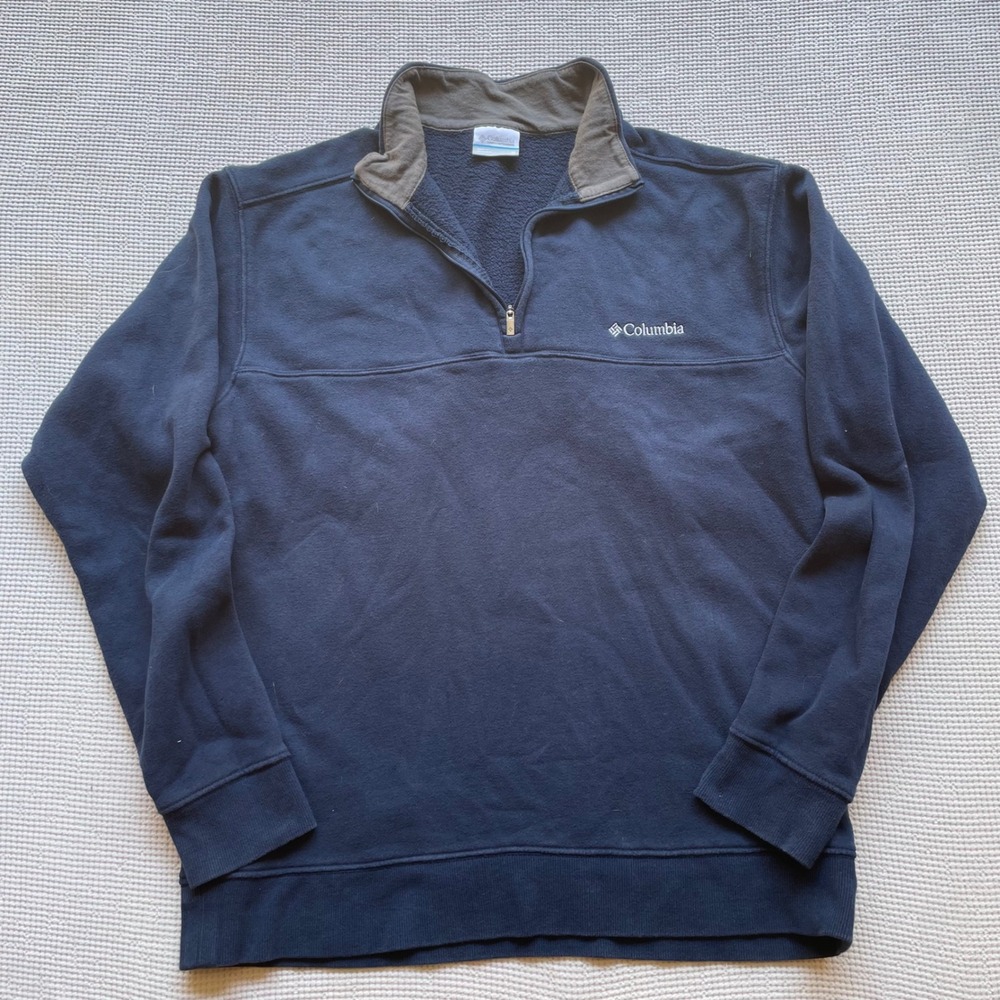 Columbia Mens Quarter Zip Sweatshirt Navy Blue Fleece Pullover Size Medium